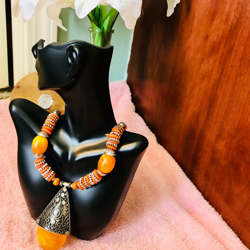 Orange and silver plated necklace
